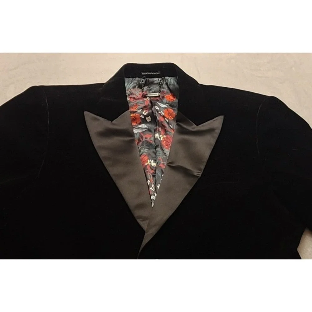 Lindbergh Black Velvet Tuxedo‎ Blazer Floral Lining Peak Men's Formal Jacket